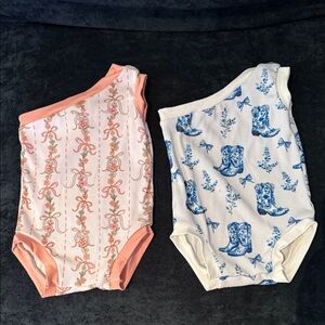 One shoulder - Charming Floral and Boot Print Kids Bodysuits